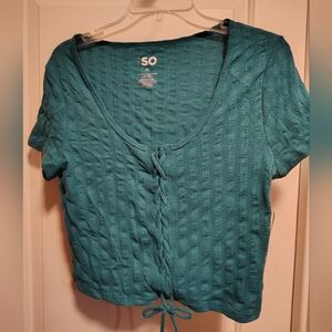 SO Women's Teal Textured Short Sleeve Crop Top Size XL